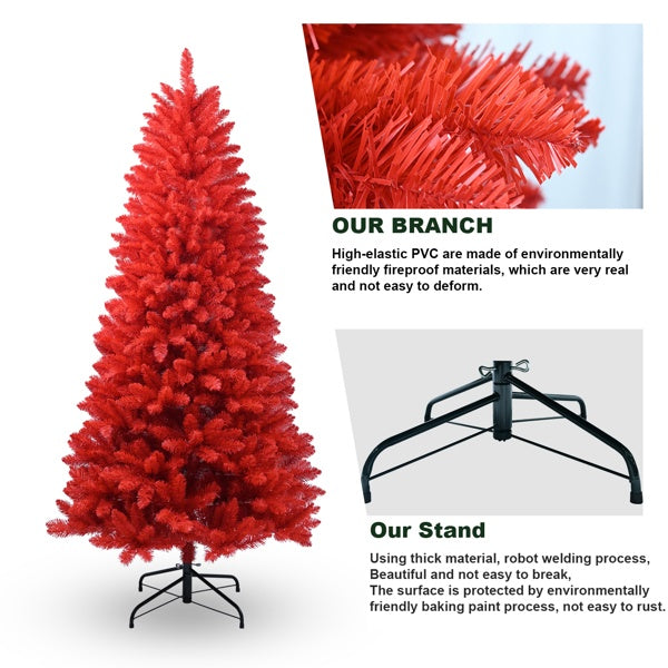 Artificial 5-foot Red Christmas Tree, 624 PVC Mixed Tips, High-Quality Hinges And Foldable Base Christmas Decoration