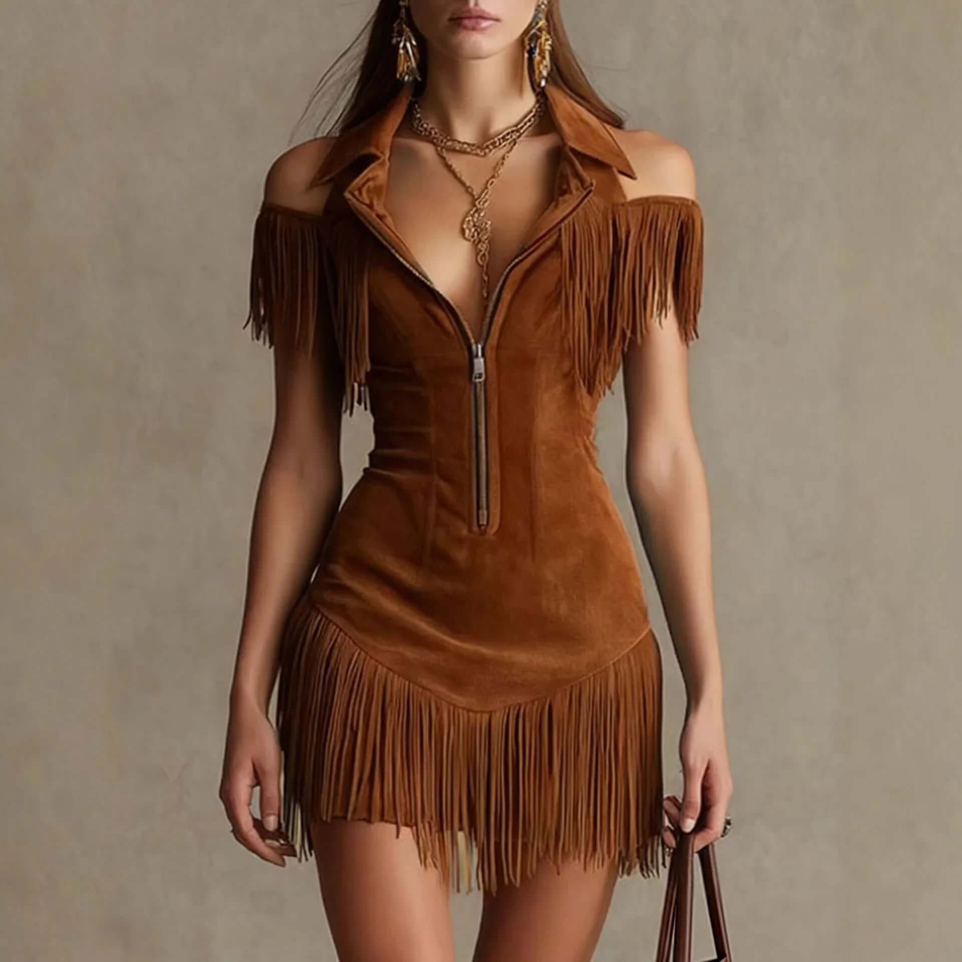 Off-Shoulder Dress Retro Suede