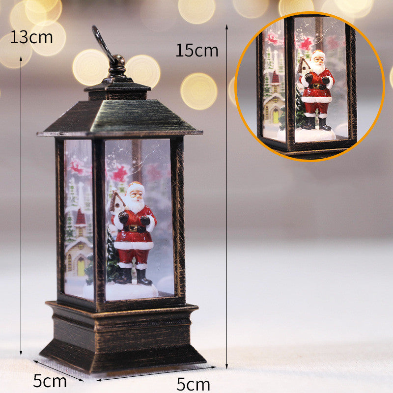 Christmas LED Flame Oil Lamp with Santa in a festive lantern, 5cm x 5cm x 13cm, creating a cozy atmosphere.