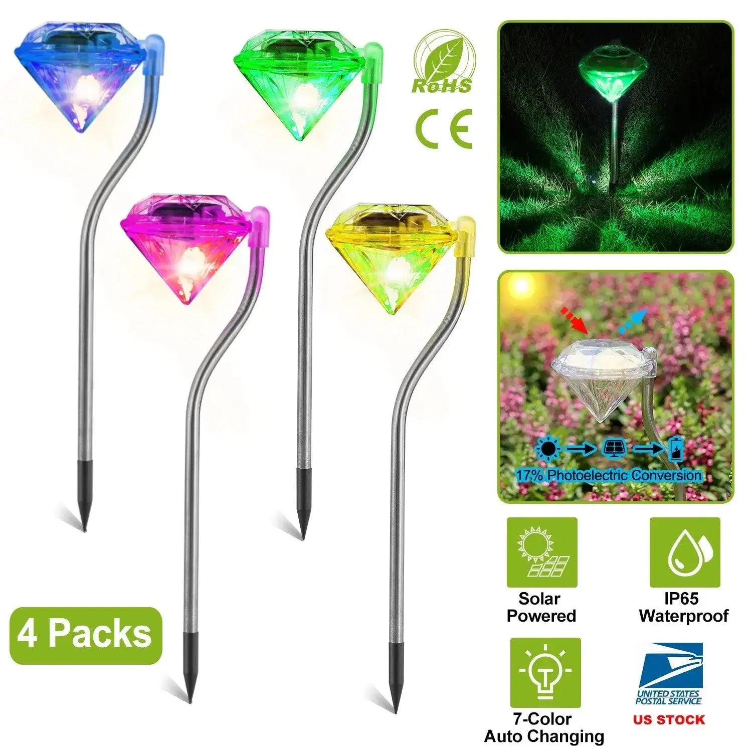 solar lights for yard 4Pcs Solar Garden Light Outdoor Diamond LED