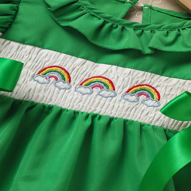toddler dress with bow Ruffle Sleeve Dress Rainbow Embroidery