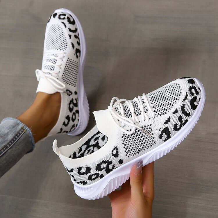 women white shoes Leopard Print Lace-Up Sneakers for Women