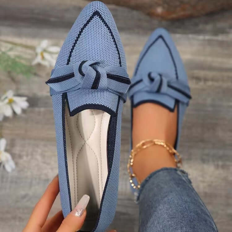 casual summer shoes for women Pointed Toe Bow Flat Shoes for Women Blue