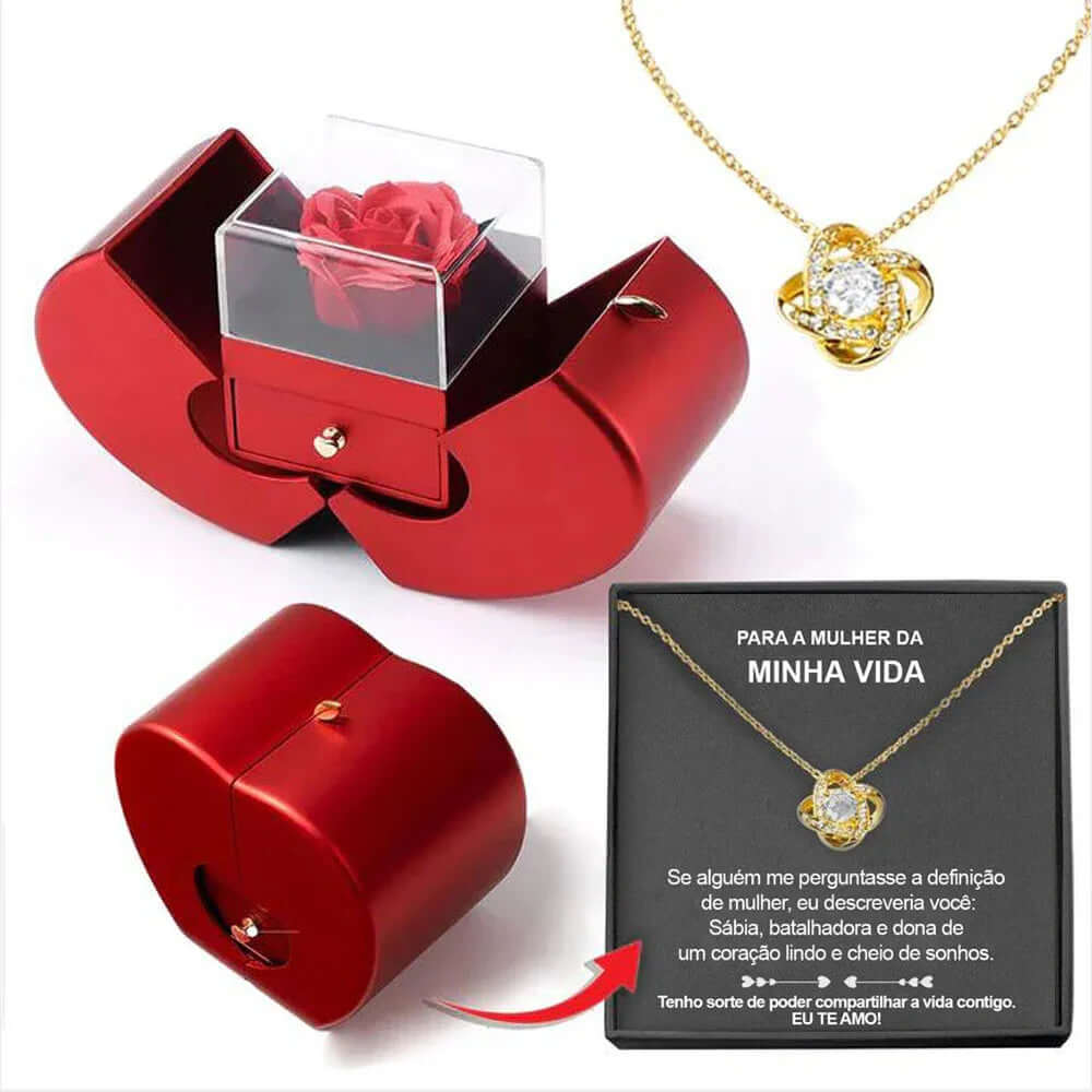 Jewelry Box Red Apple Christmas Gift Necklace Eternal Rose For Girl Necklace Silver Card Apple Box English