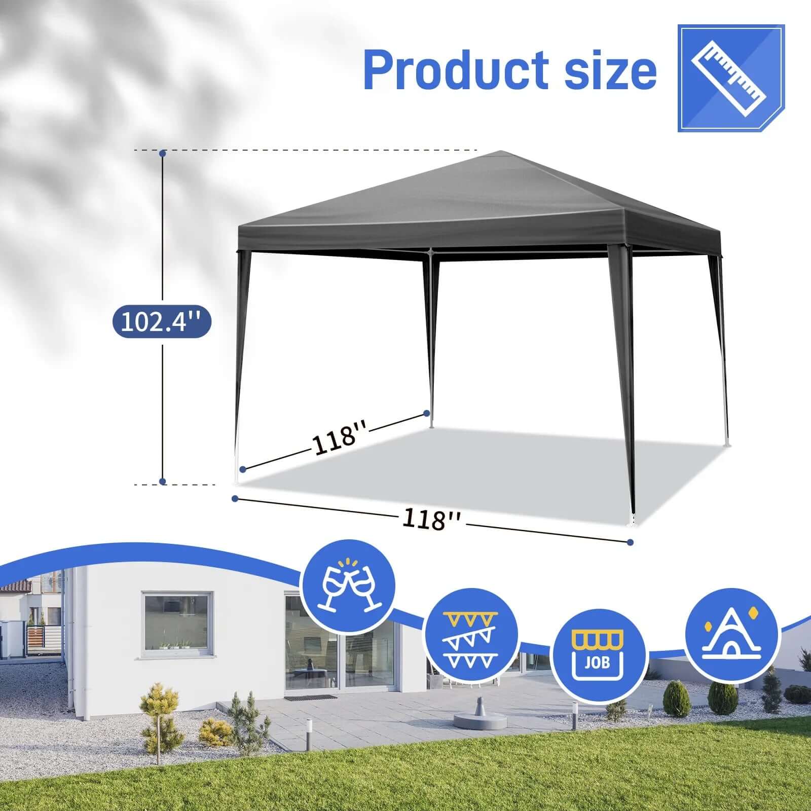 4 Sides Pergola 10x10ft Black, 4 Sides Pergola, PE Cloth