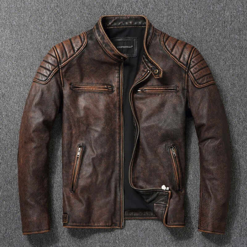 First Layer Cowhide Leather Coat Men&