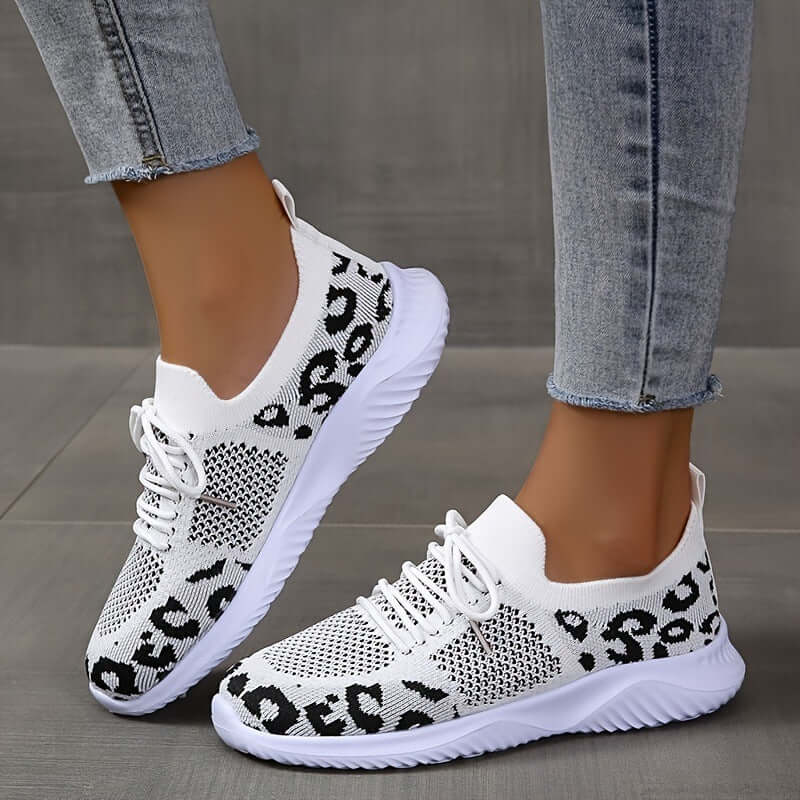 women white shoes Leopard Print Lace-Up Sneakers for Women Black panther print