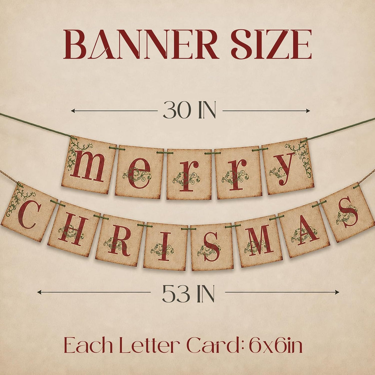 Christmas Decorations, Vintage Merry Christmas Banner, Rustic Holiday Hanging Decor For Home, Living Room, Fireplace, Wall & Party
