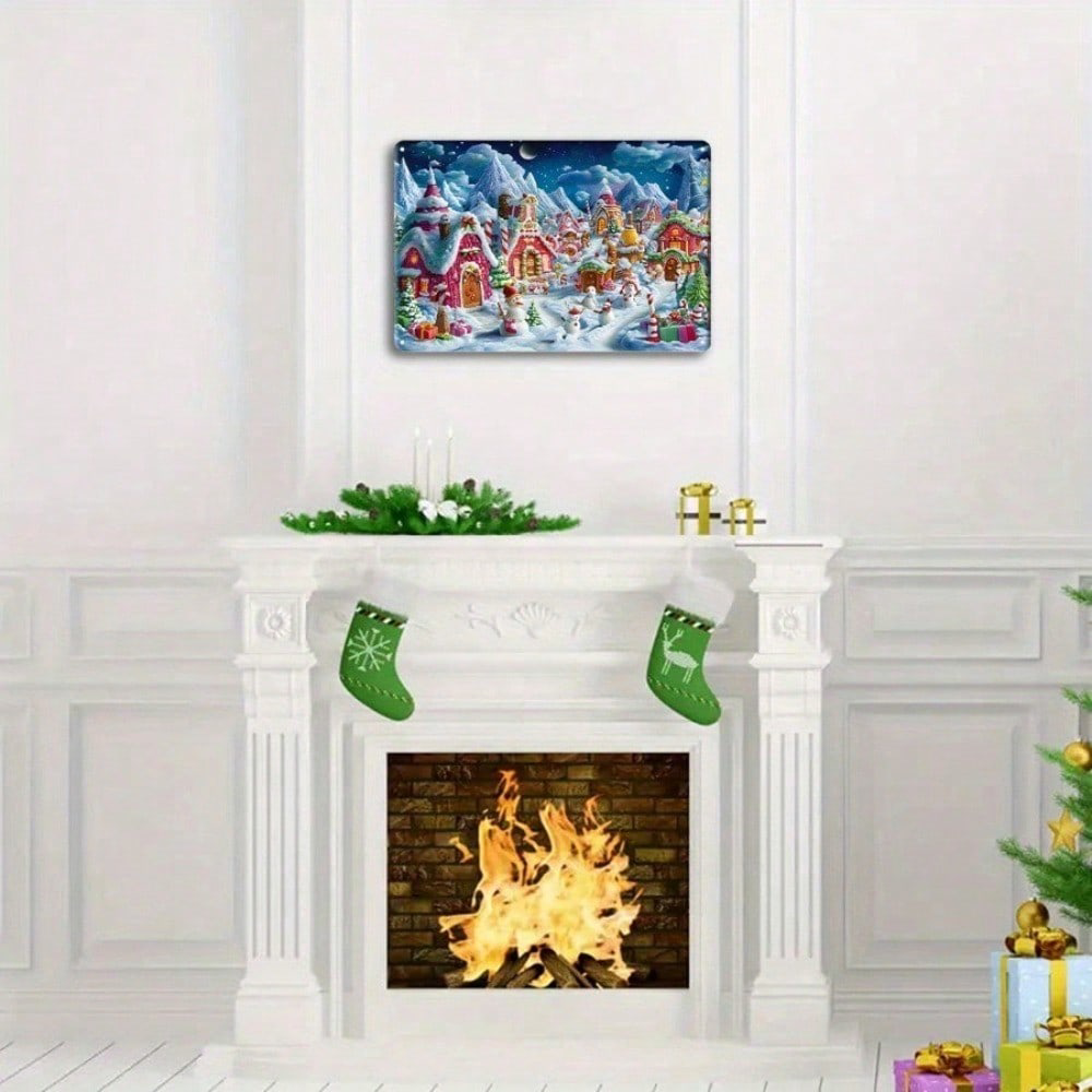 CIFbuy 1pc Christmas Winter Wonderland Tinplate Painting, Painting, Snow Houses Wall Art 8x12 IkTinplate, IkTinplate