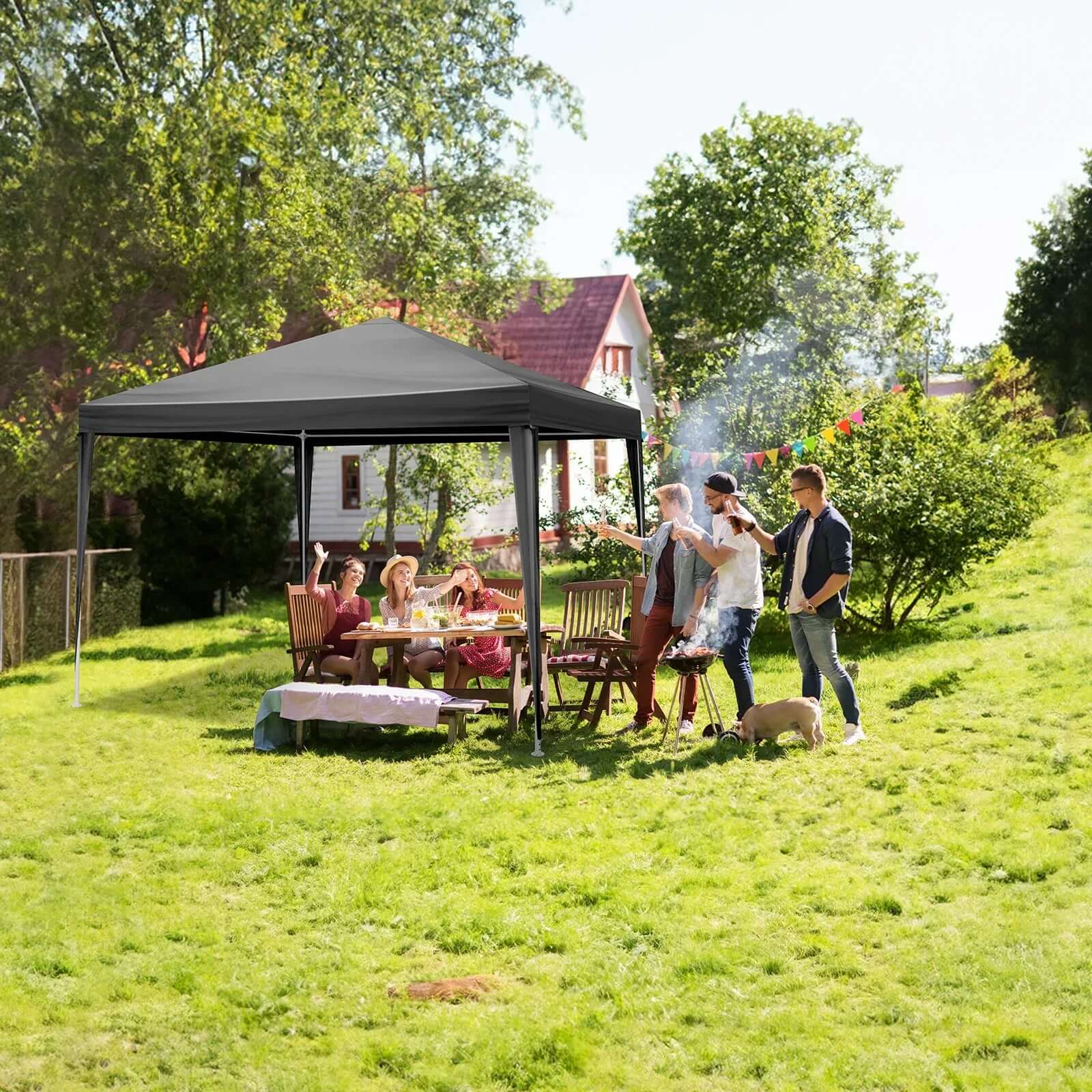 4 Sides Pergola 10x10ft Black, 4 Sides Pergola, PE Cloth