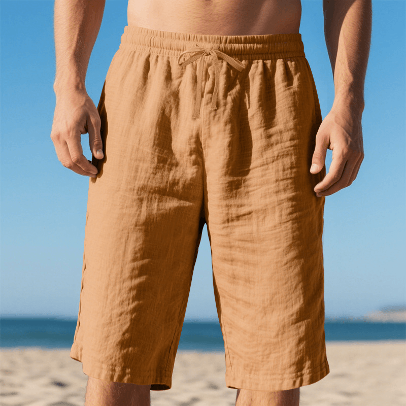 Casual Shorts Men Drawstring Elastic Waist 34 Casual Shorts Men Yellowish Brown