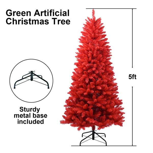 Artificial 5-foot Red Christmas Tree, 624 PVC Mixed Tips, High-Quality Hinges And Foldable Base Christmas Decoration 5ft