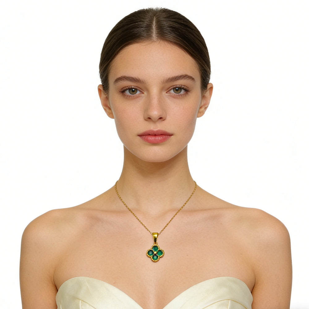 fashion gold necklace Green 4 Leaf Clover 24K Gold Necklace For Women