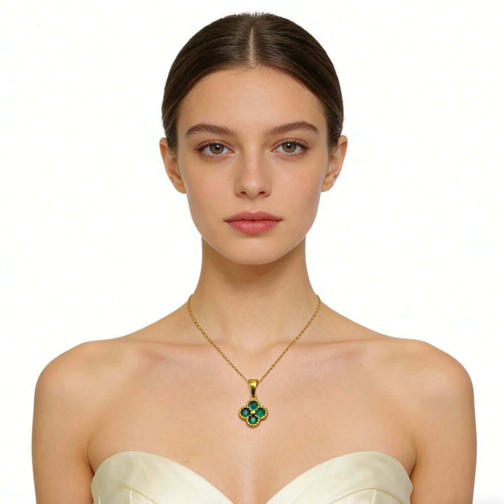 Fashion gold necklace Green 4 Leaf Clover 24K Gold Necklace For Women