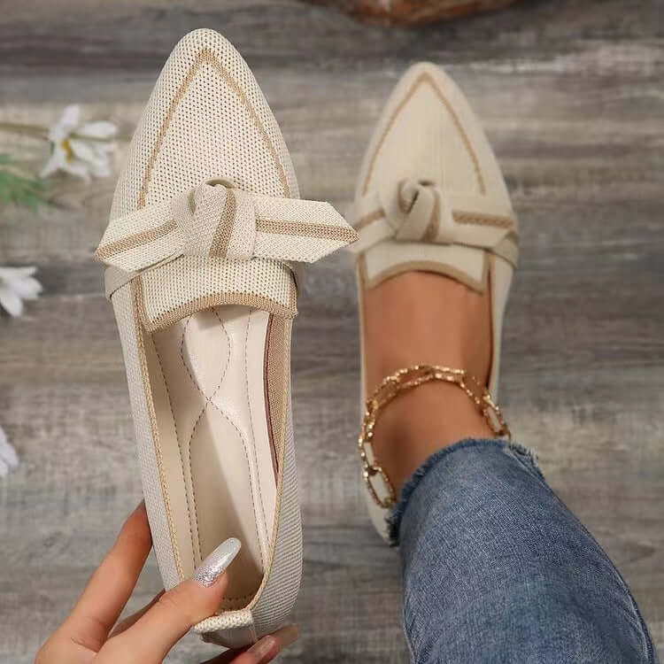 casual summer shoes for women Pointed Toe Bow Flat Shoes for Women Milky White