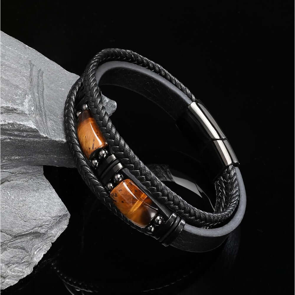 braided leather bracelet Natural Tiger Eye Stone Bracelet