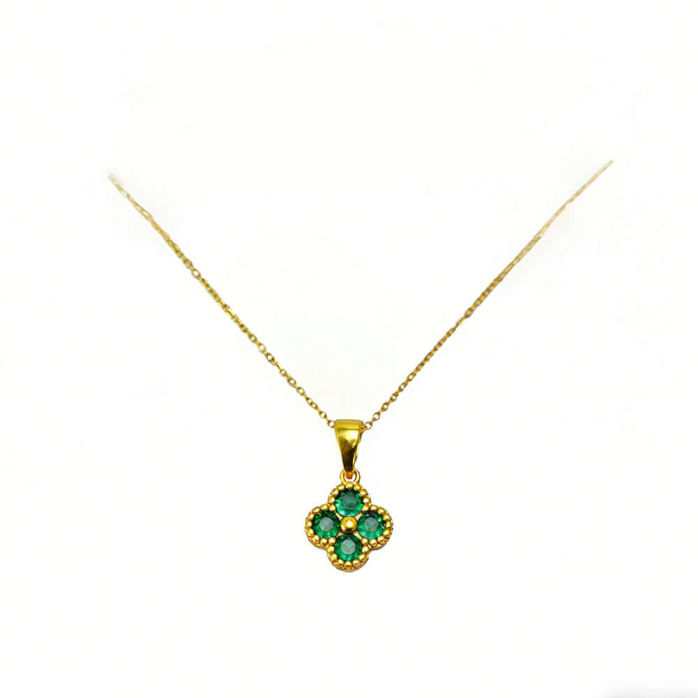 Fashion gold necklace Green 4 Leaf Clover 24K Gold Necklace For Women