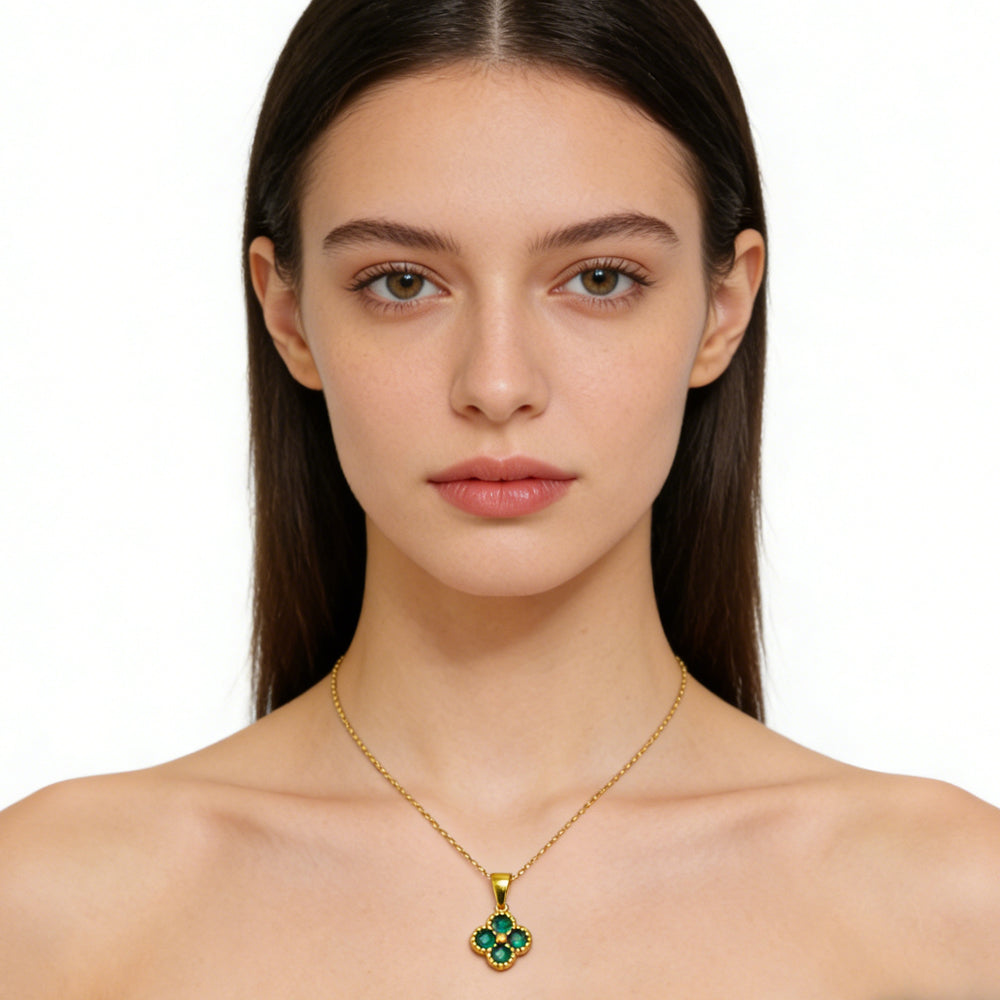 fashion gold necklace Green 4 Leaf Clover 24K Gold Necklace For Women