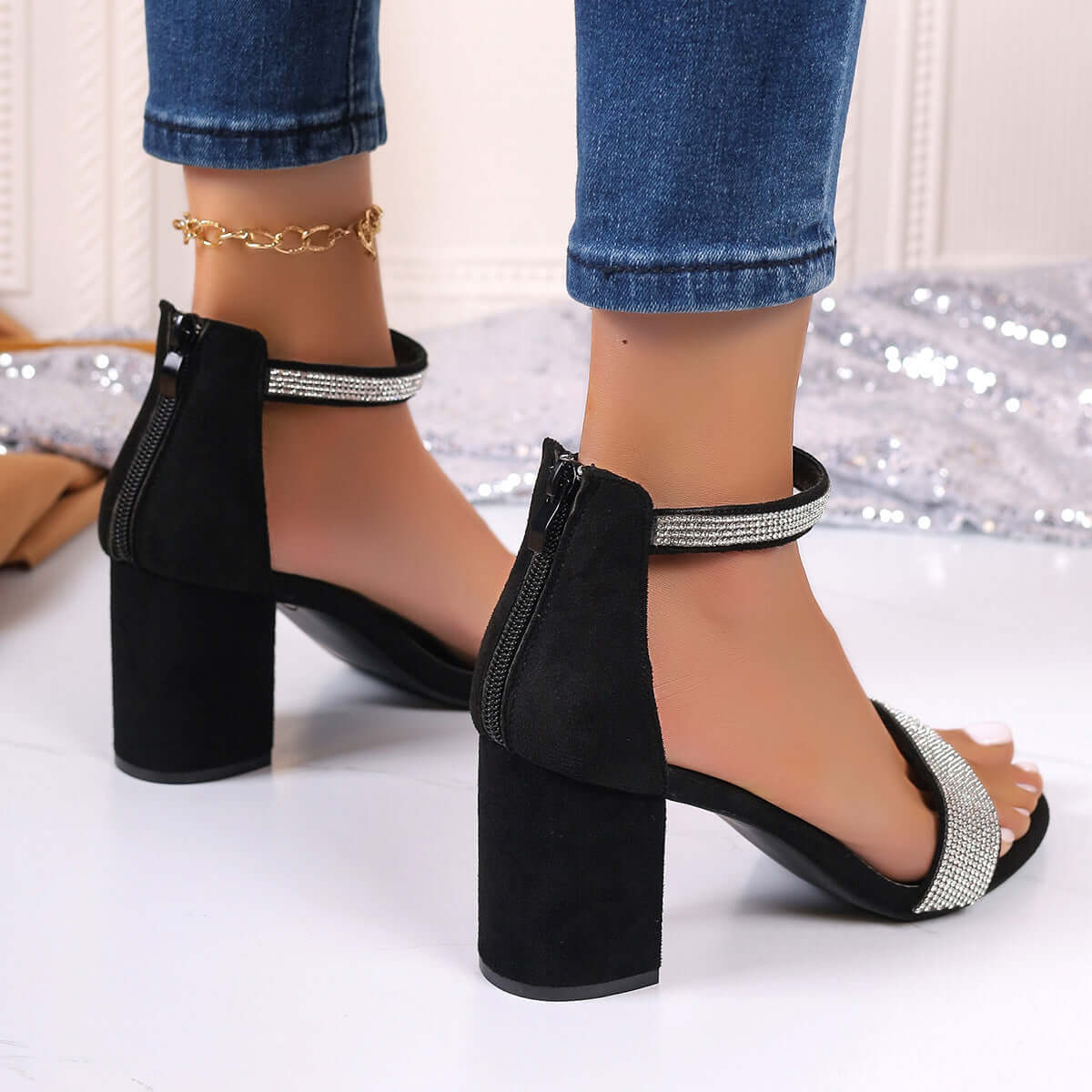 summer strappy sandals Rhinestone High Heel Strappy Sandals