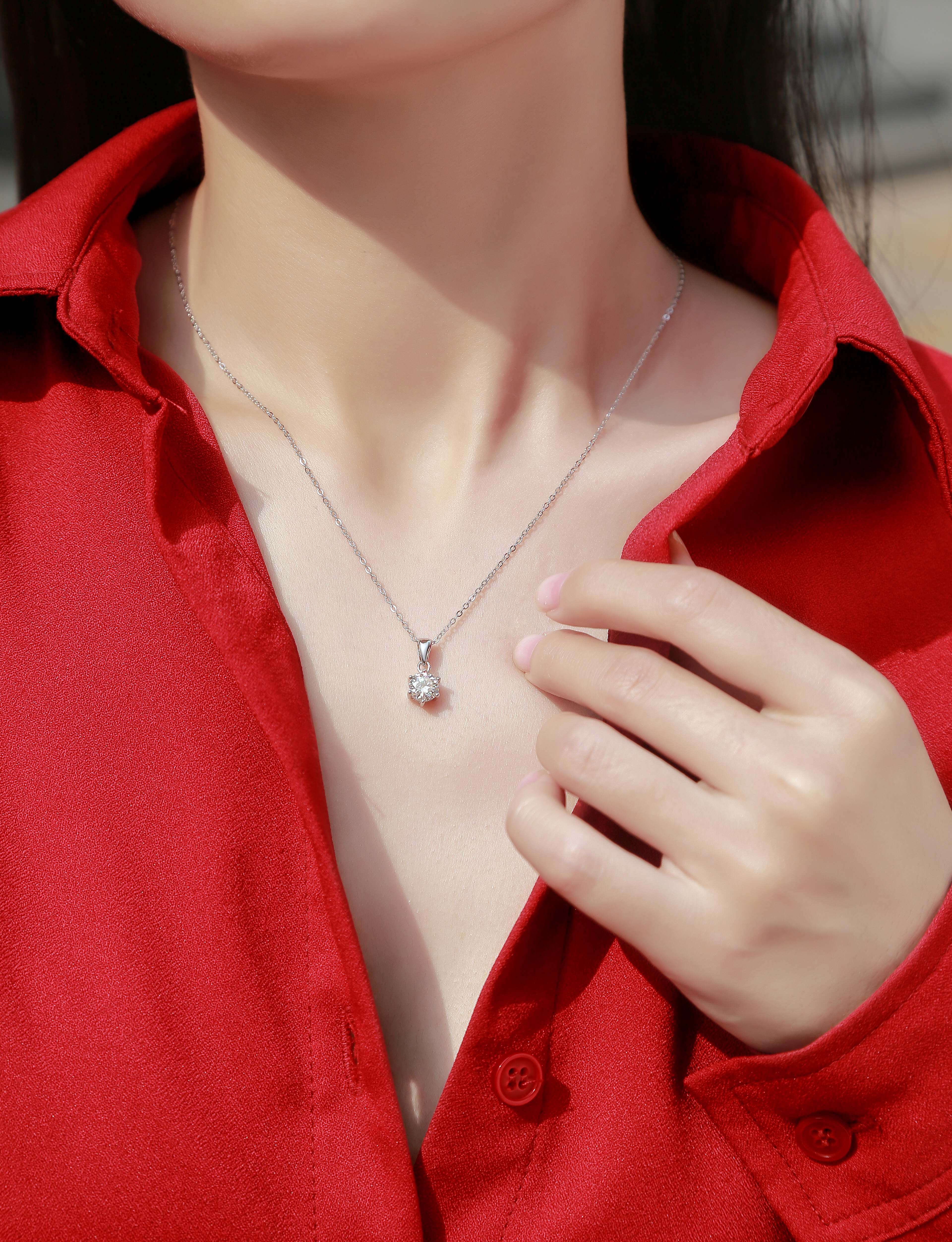sterling silver diamond necklace Moissanite Solitaire Pendant