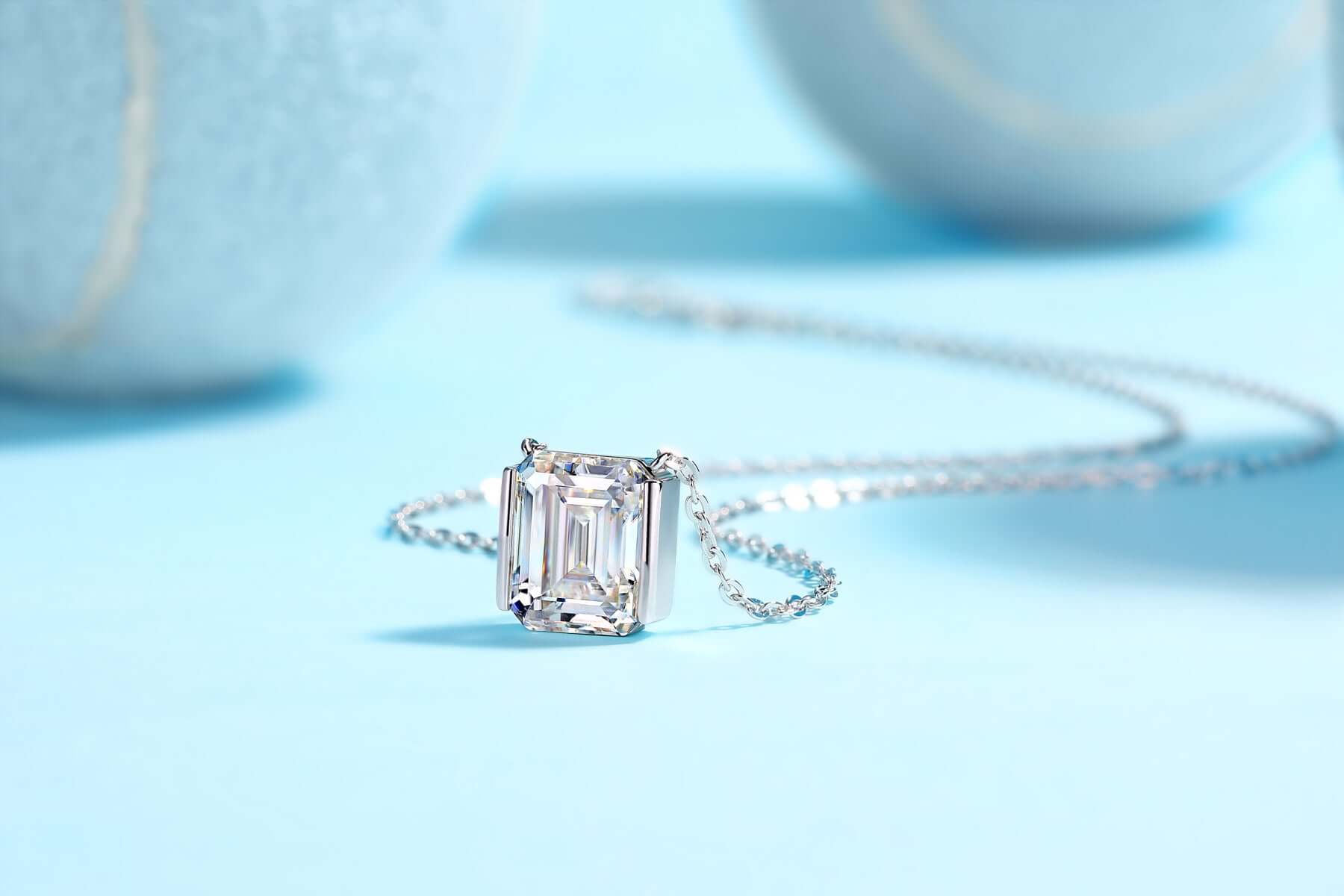 fashionable silver jewelry Octagonal Moissanite Pendant Necklace