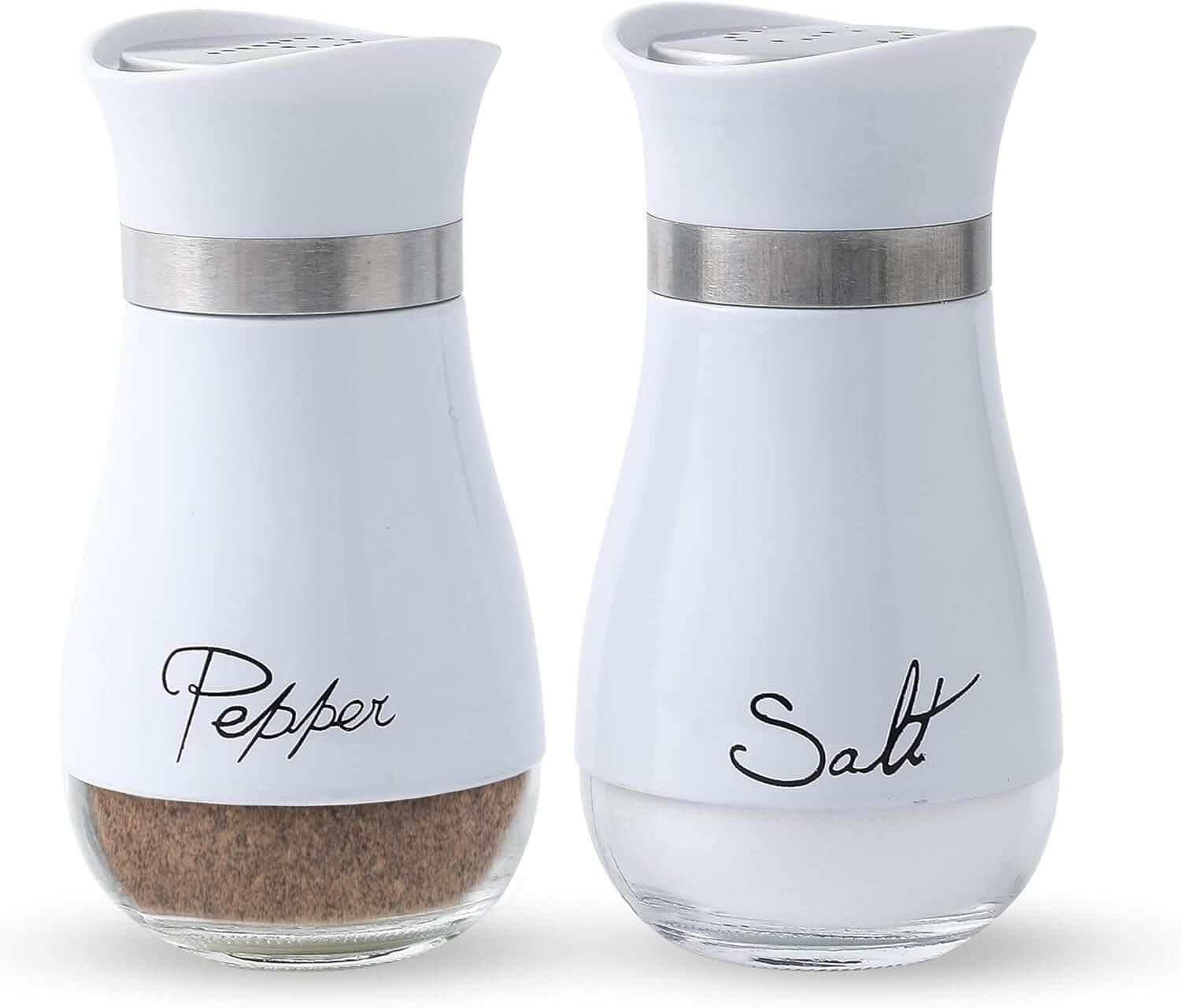 Salt And Pepper Shakers Set - Salt Containers For Gifts, White