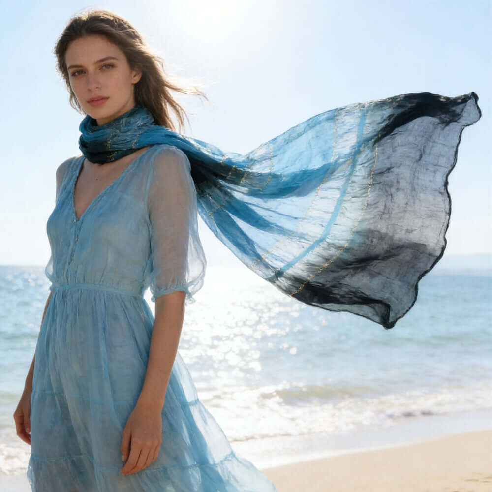 Accessories for winter Turquoise Metallic Scarf