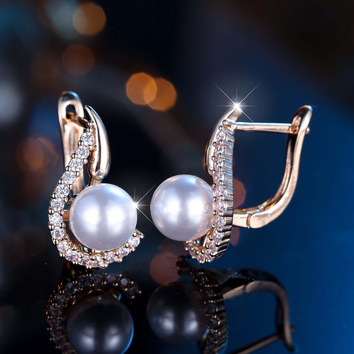 Fashionable gold earrings Champagne Gold Pearl