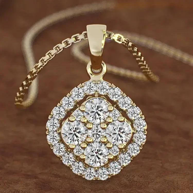 Diamond Pendant 18K Rose Gold 2 carats Women square Jewelry Necklace Gold