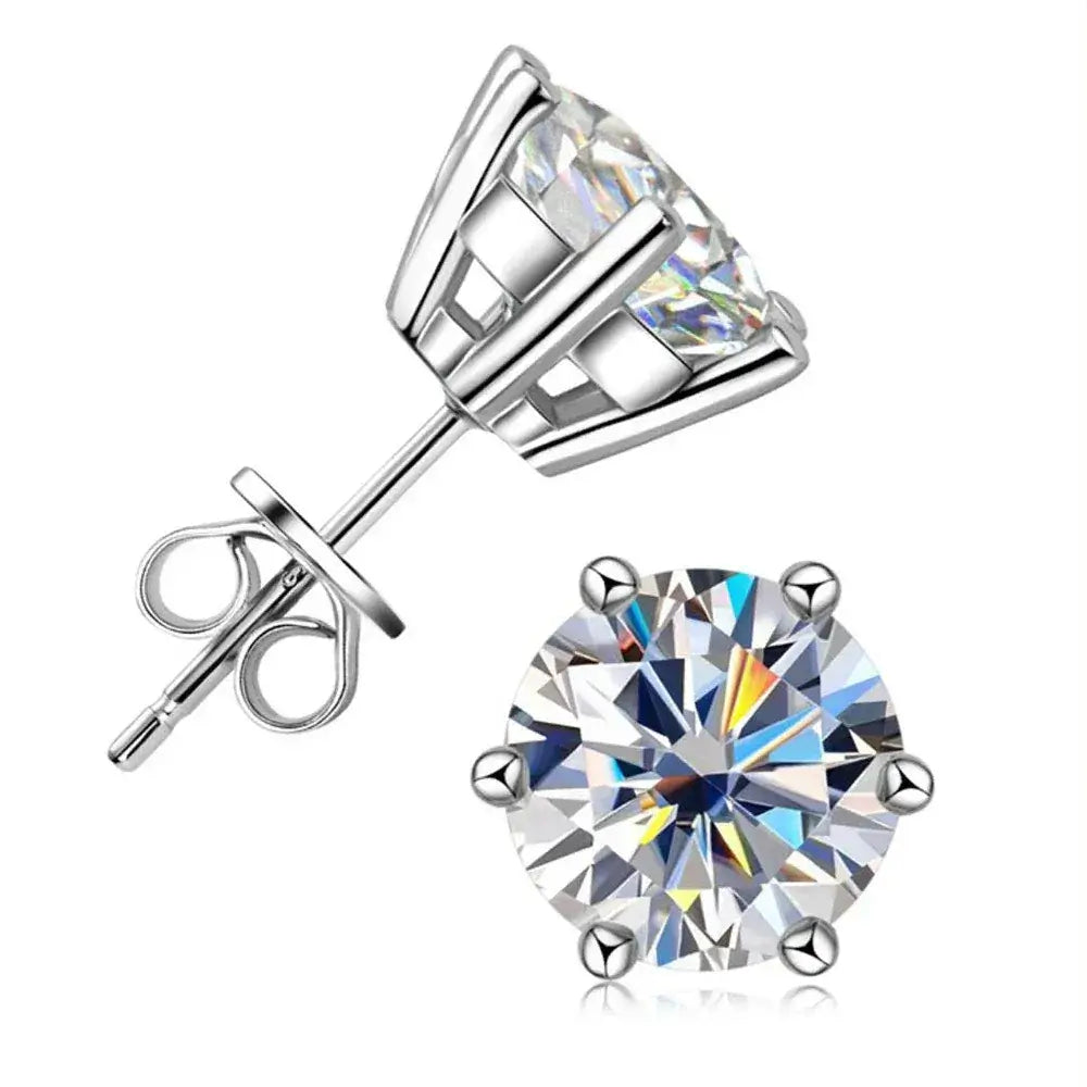Diamond Stud Earrings 0.5-2ct Moissanite Diamond Stud Earrings 6 Prong Silver