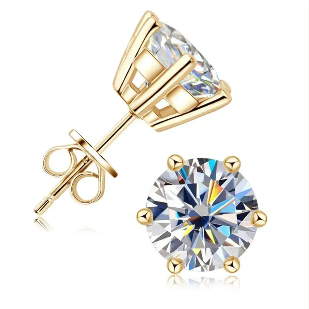 Diamond Stud Earrings 0.5-2ct Moissanite Diamond Stud Earrings 6 Prong Gold