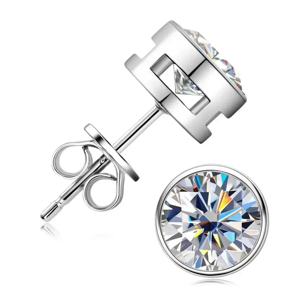 Diamond Stud Earrings 0.5-2ct Moissanite Diamond Stud Earrings Round Silver