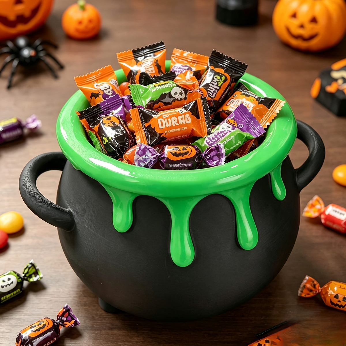Halloween Witch Cauldron Storage Bowl, Spooky Candy Holder Snack Bowl, Desktop Organizer For Party Table Decor Plastic Halloween