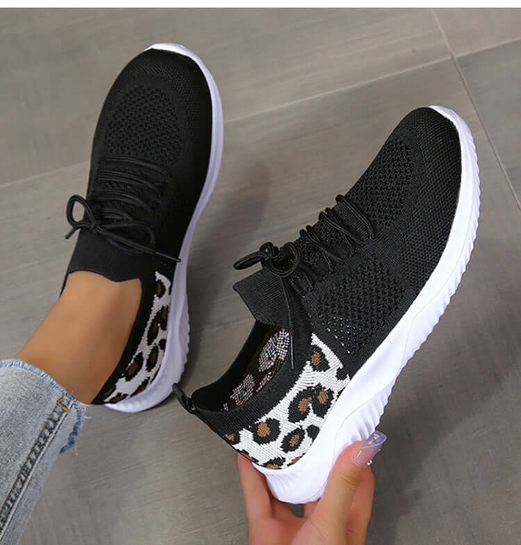 women white shoes Leopard Print Lace-Up Sneakers for Women