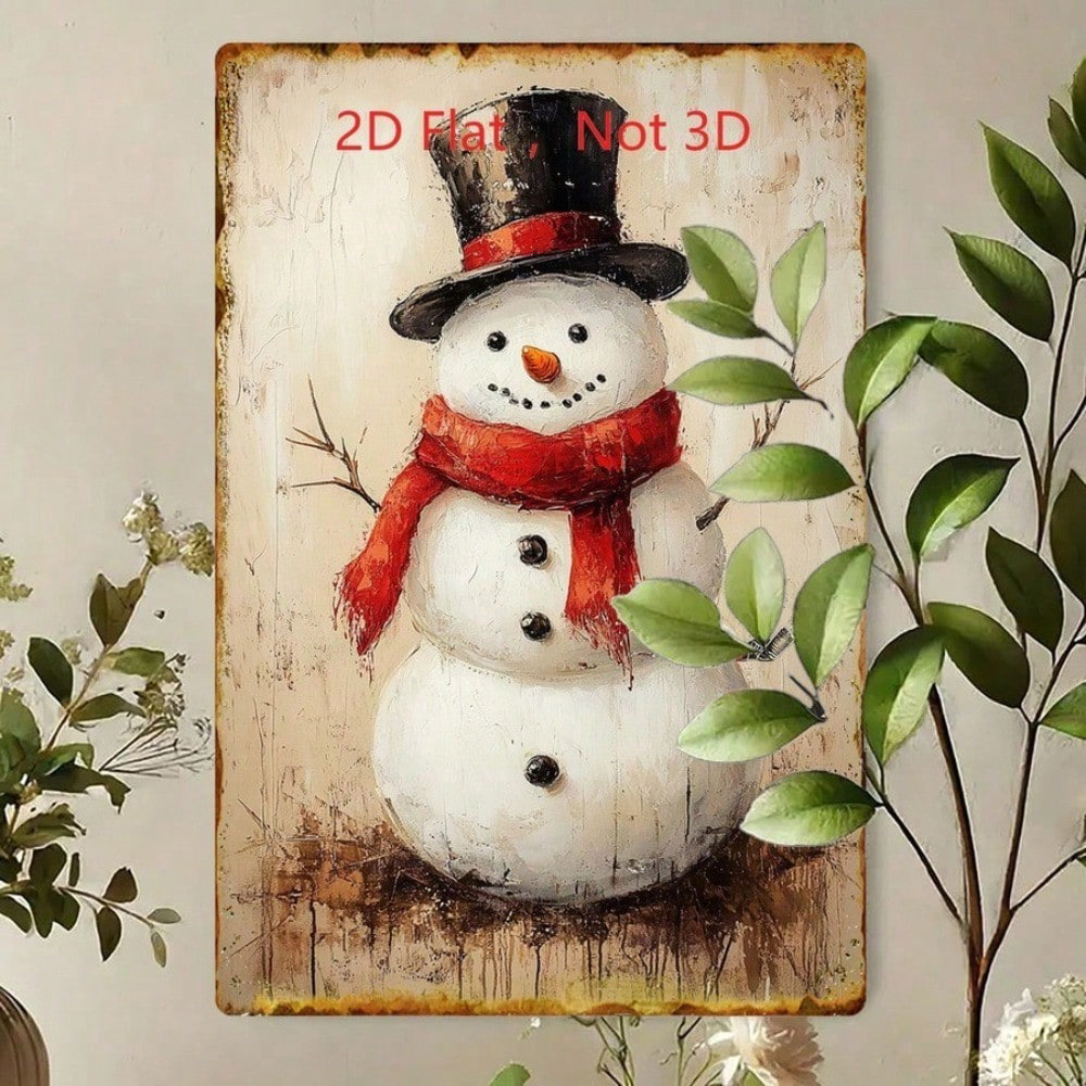CIFbuy Vintage Oil Painting Style Christmas Snowman Tin Sign, Tin Sign, Retro Art 8x12 Decor IkChristmas