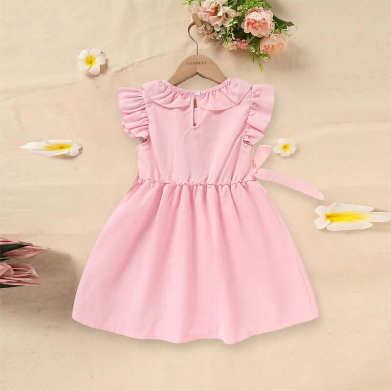 toddler girl dress with bow Pink Ruffle Sleeve Dress