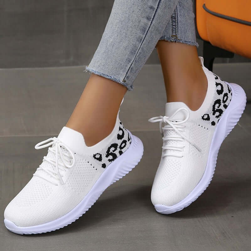 women white shoes Leopard Print Lace-Up Sneakers for Women