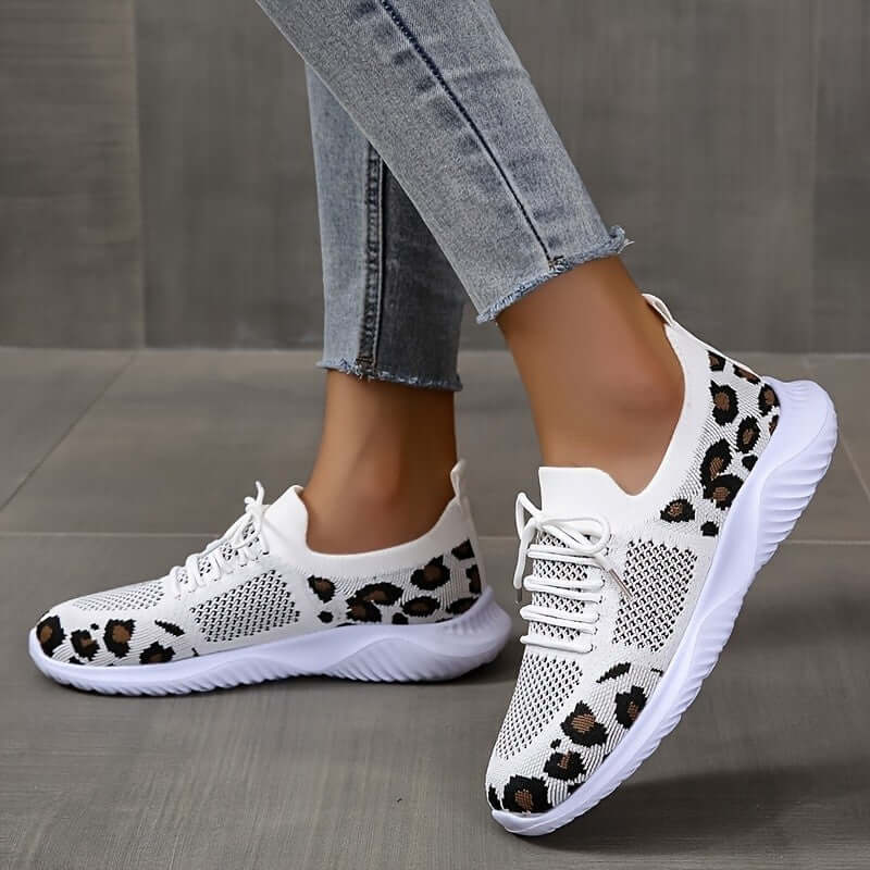 women white shoes Leopard Print Lace-Up Sneakers for Women Yellow leopard print