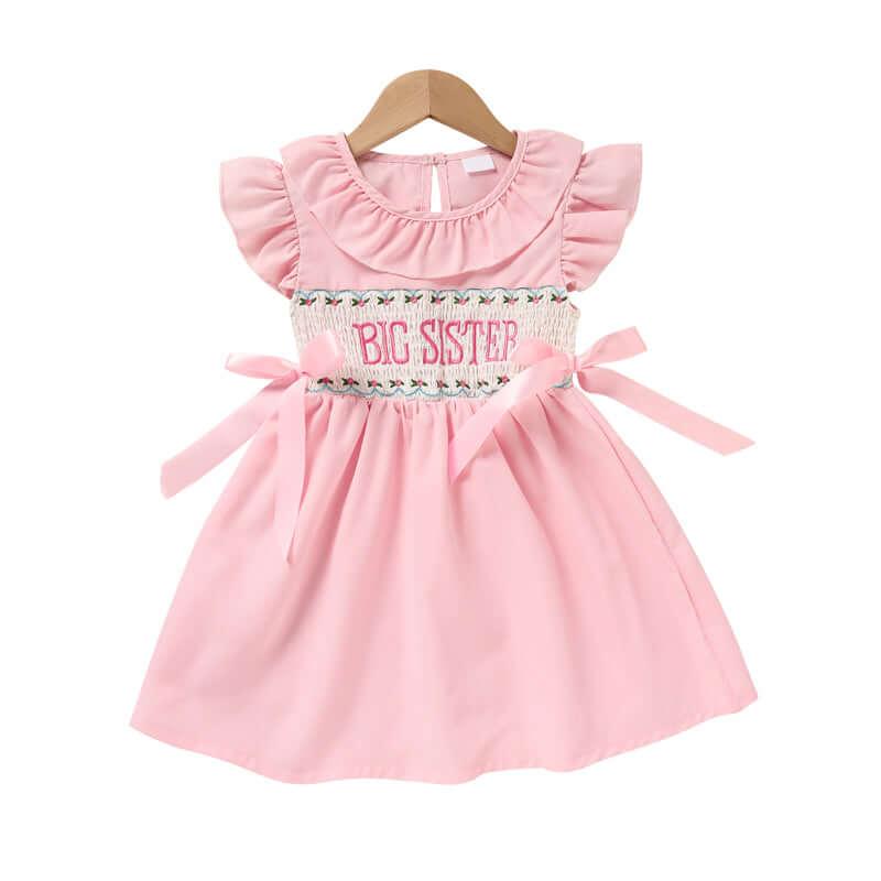 toddler girl dress with bow Pink Ruffle Sleeve Dress