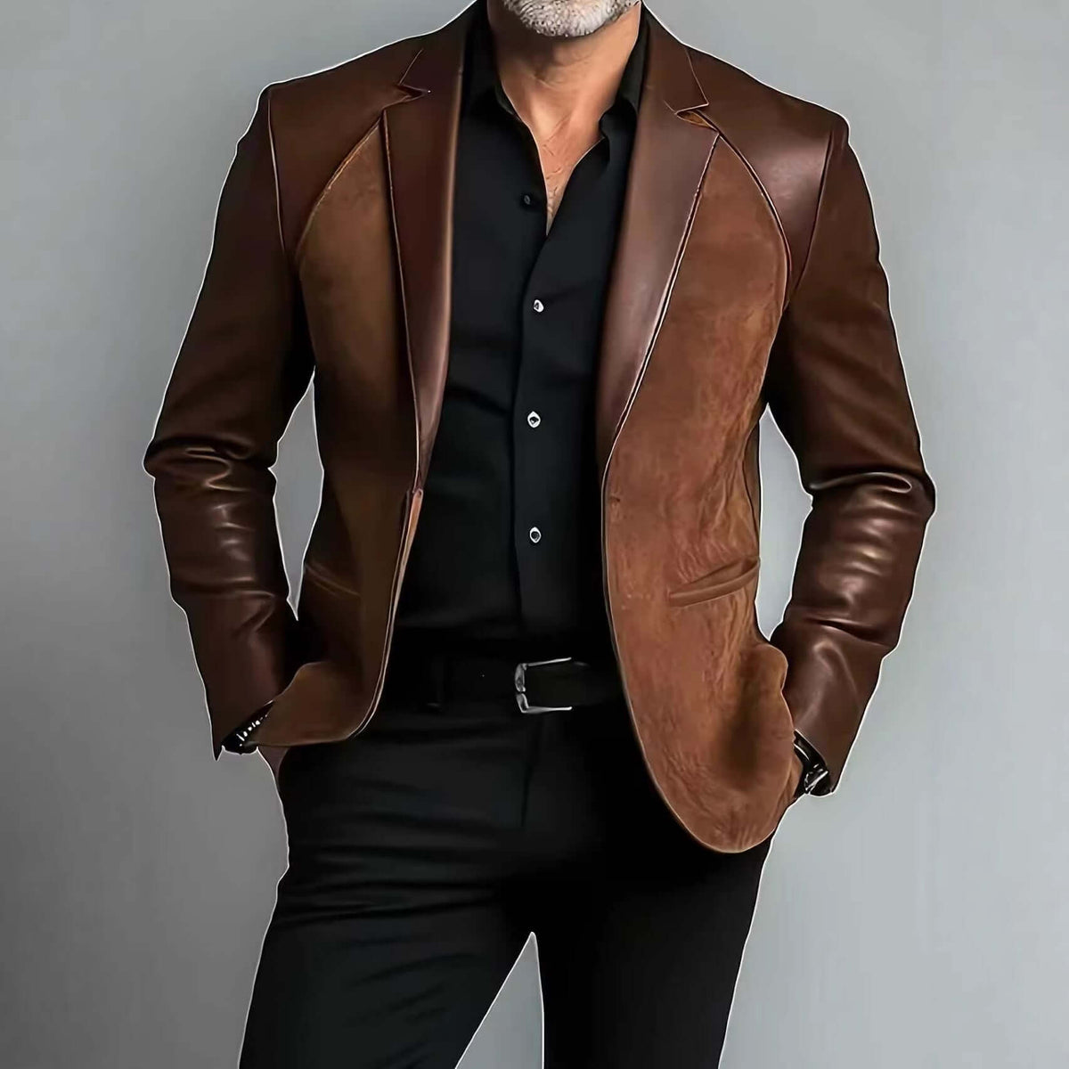 Stylish Suit-collar Coat For Middle-aged Dads Brown