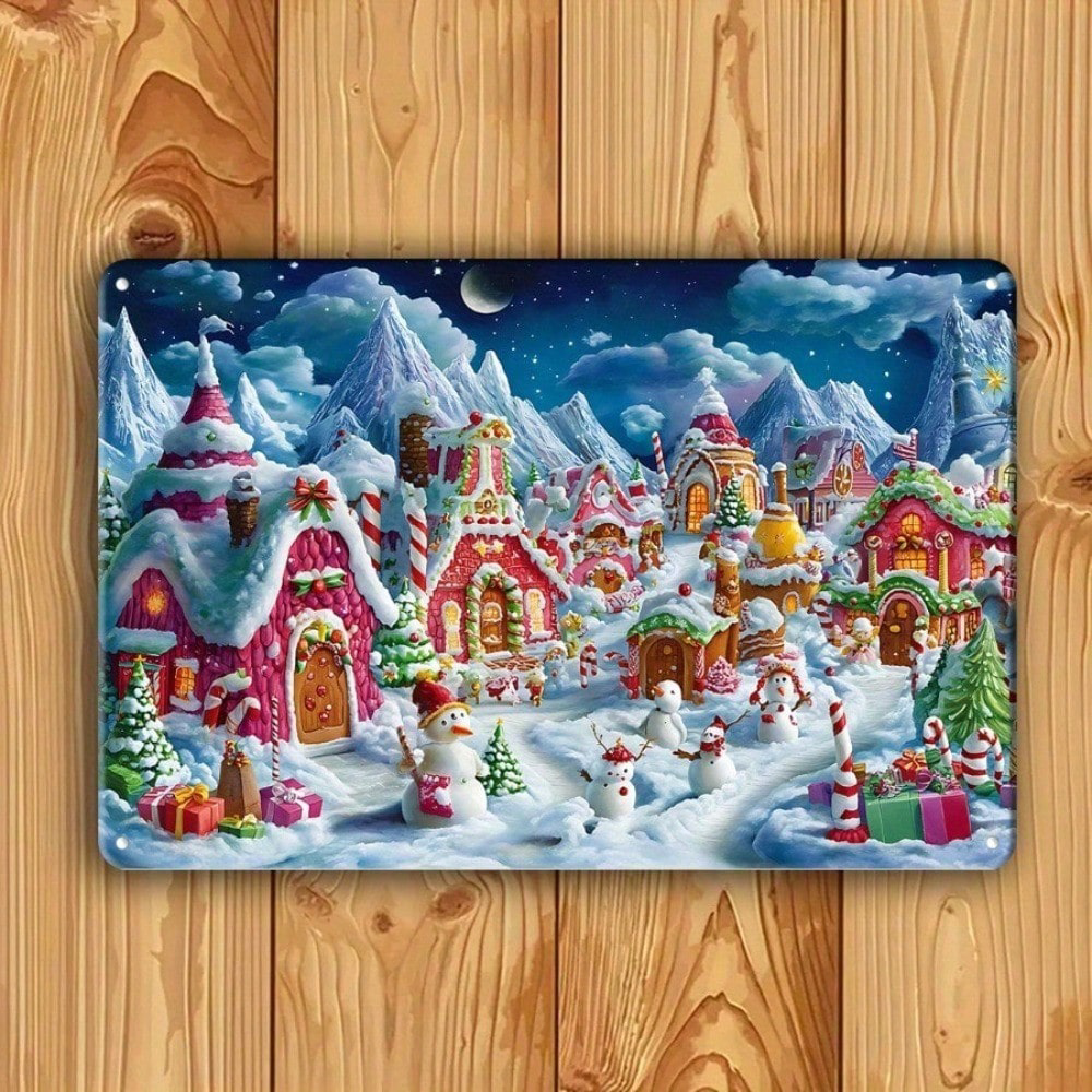 CIFbuy 1pc Christmas Winter Wonderland Tinplate Painting, Painting, Snow Houses Wall Art 8x12 IkTinplate, IkTinplate Y