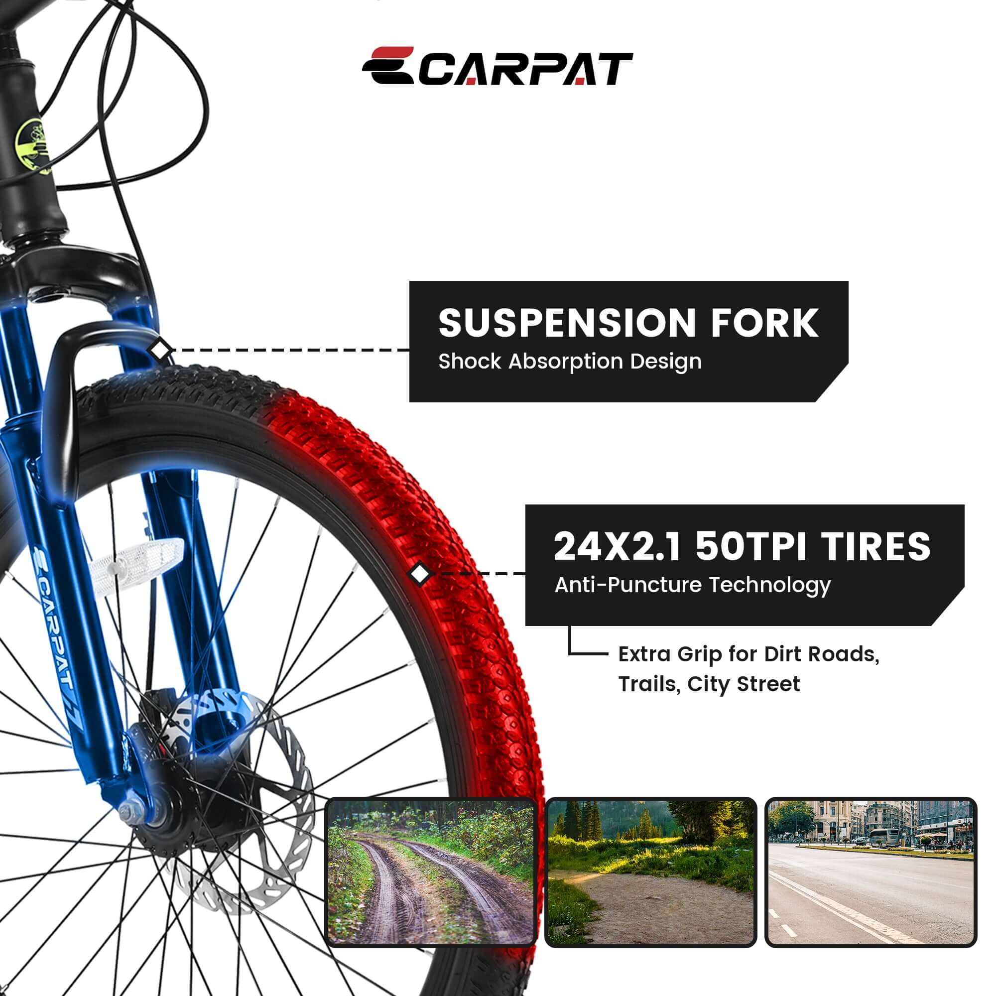 S24102 24 Inch Mountain Bike Boys Girls, Steel Frame, Shimano 21 Speed Mountain Bicycle With Daul Disc Brakes And Front Suspension MTB