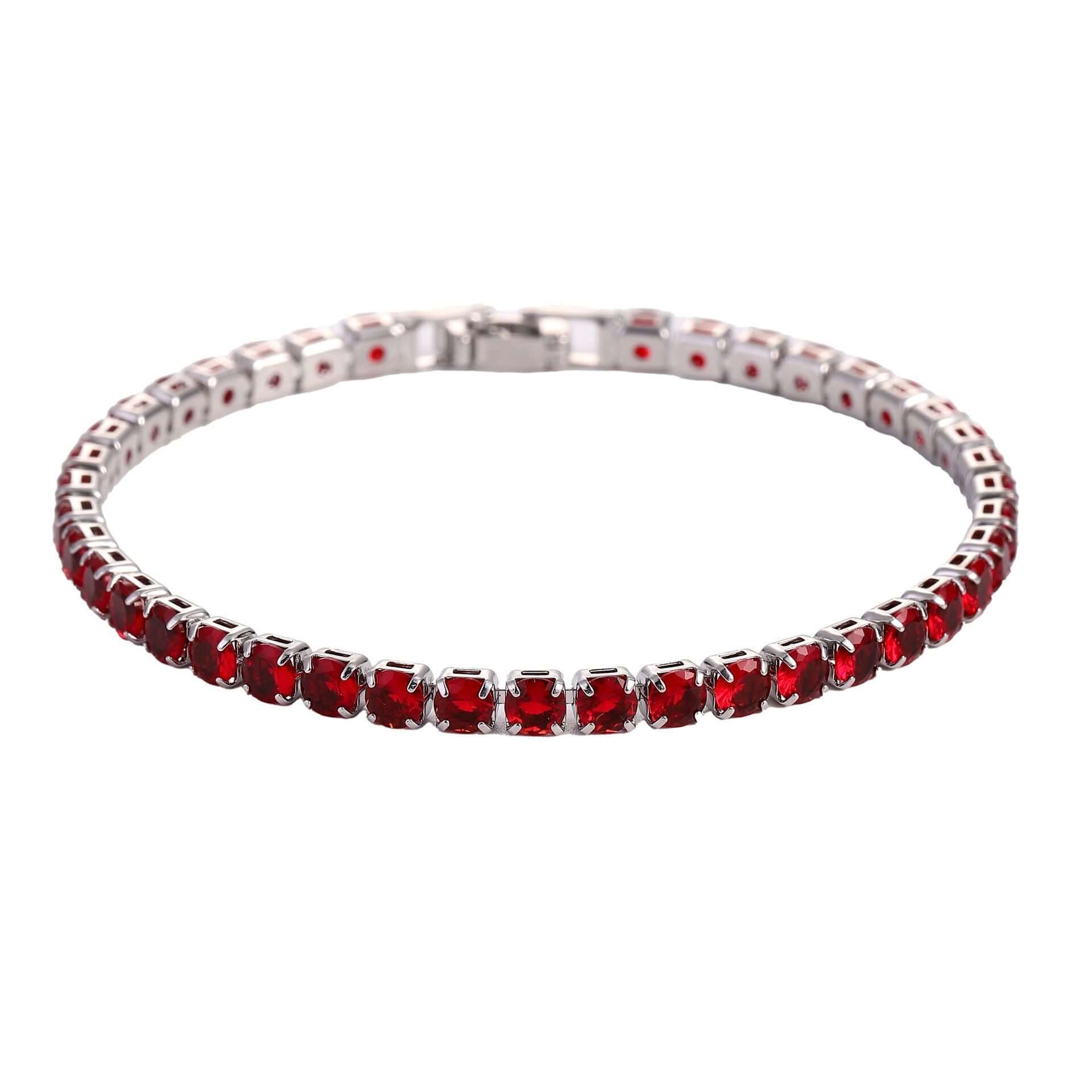 Sparkling Tennis Chain Bracelet, 14K Gold Plated Cubic Zirconia Wristband, Dainty Unisex Jewelry For Wedding, Party & Daily Wear Blood red