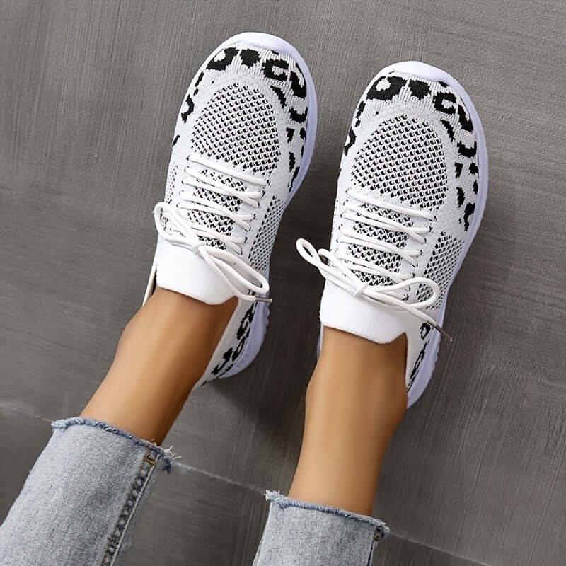 women white shoes Leopard Print Lace-Up Sneakers for Women
