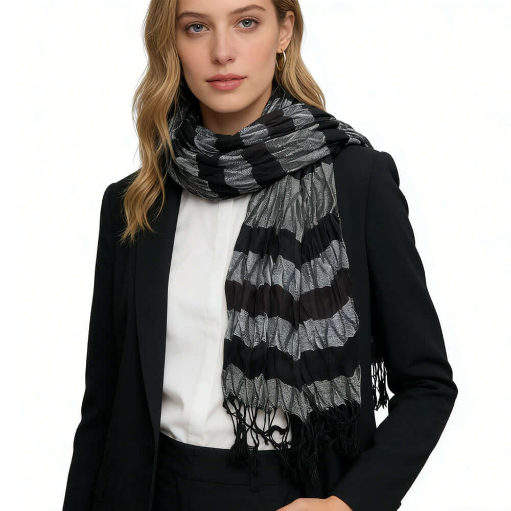 Crinkle scarf Beige Jacquard Crinkle Scarf 66inchx28inch