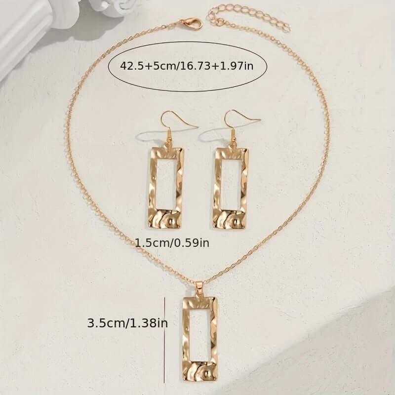 Necklace & Earrings Gold-Toned Hammered Geometric Jewelry Set