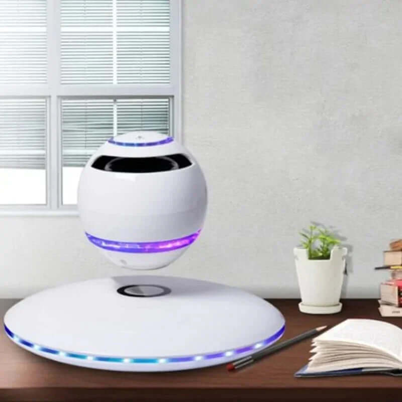 Floating LED speaker with levitating design for modern home decor and tech enthusiasts