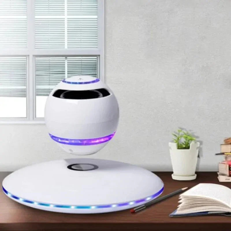 Floating LED speaker with levitating design for modern home decor and tech enthusiasts