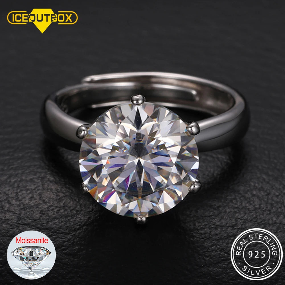 0.5-5ct 925 Sterling Silver Ring Classic Style Diamond Jewelry Moissanite Ring Wedding Party Anniversary Adjustable Size Ring close-up view