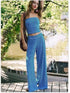 Printed Striped Tube Top And Pants Set Blue